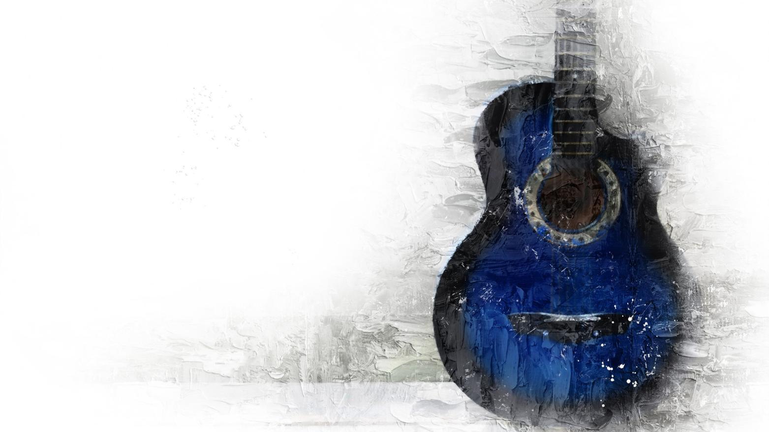 painting of blue guitar on white backdrop